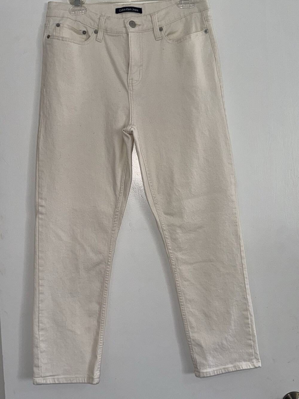 Calvin Klein Women High Rise Straight Leg Jean, Light Beige Size 10P